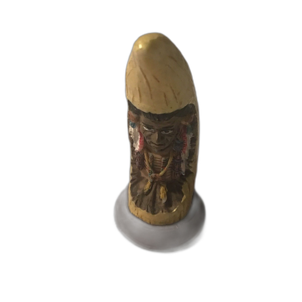 Vtg Faux Scrimshaw Whale Tooth Native American Chief Bust Figurine - Resin Art
